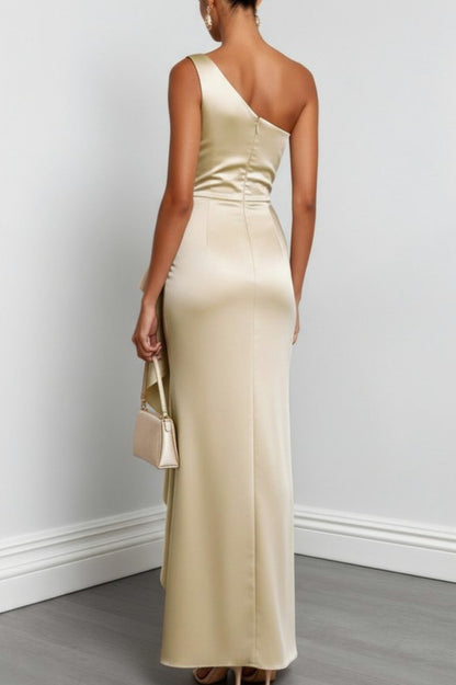 Satin One Shoulder Maxi Dress