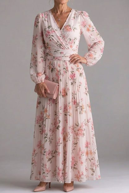 Floral Chiffon Long Sleeve Maxi Dress