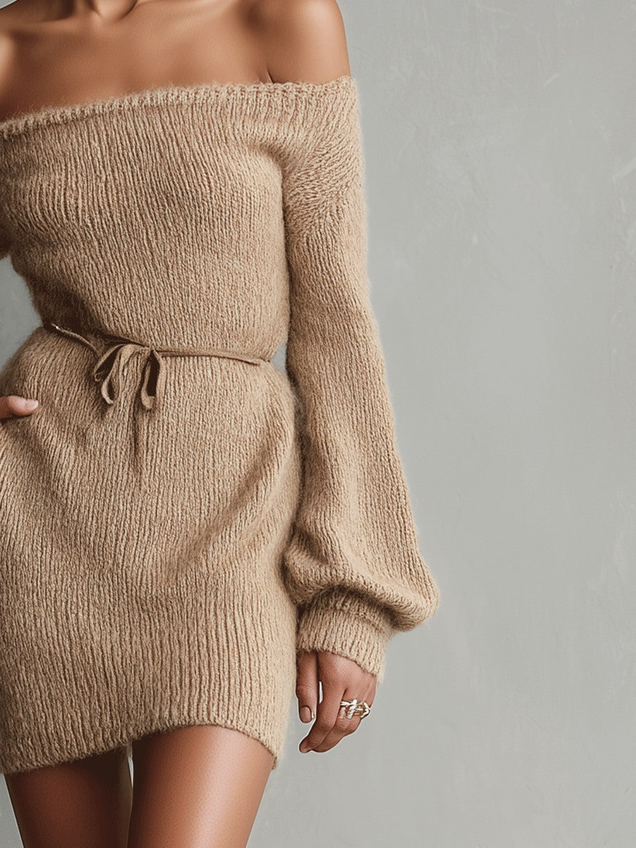 Off Shoulder Knit Mini Dress