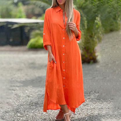 Gauze Button Front Shirt Dress