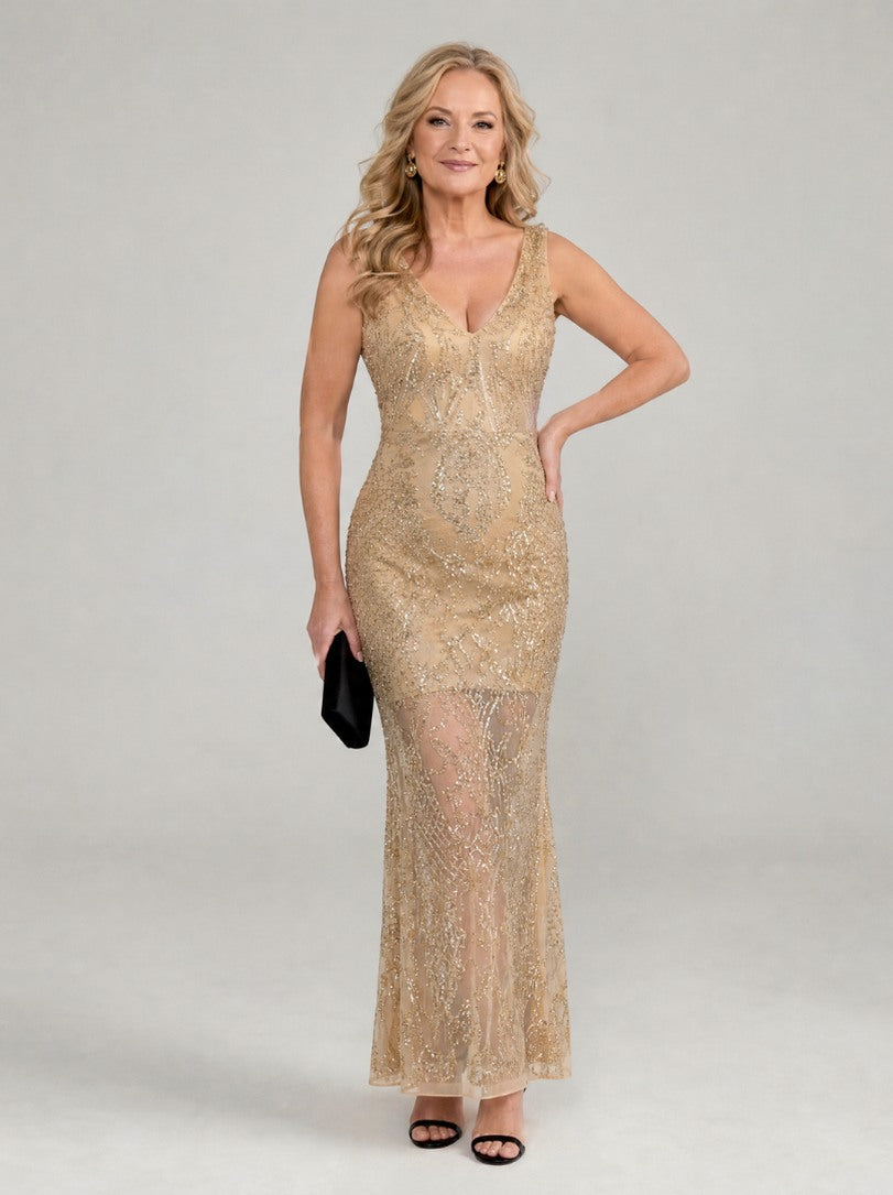 Sequin V-Neck Maxi Dress