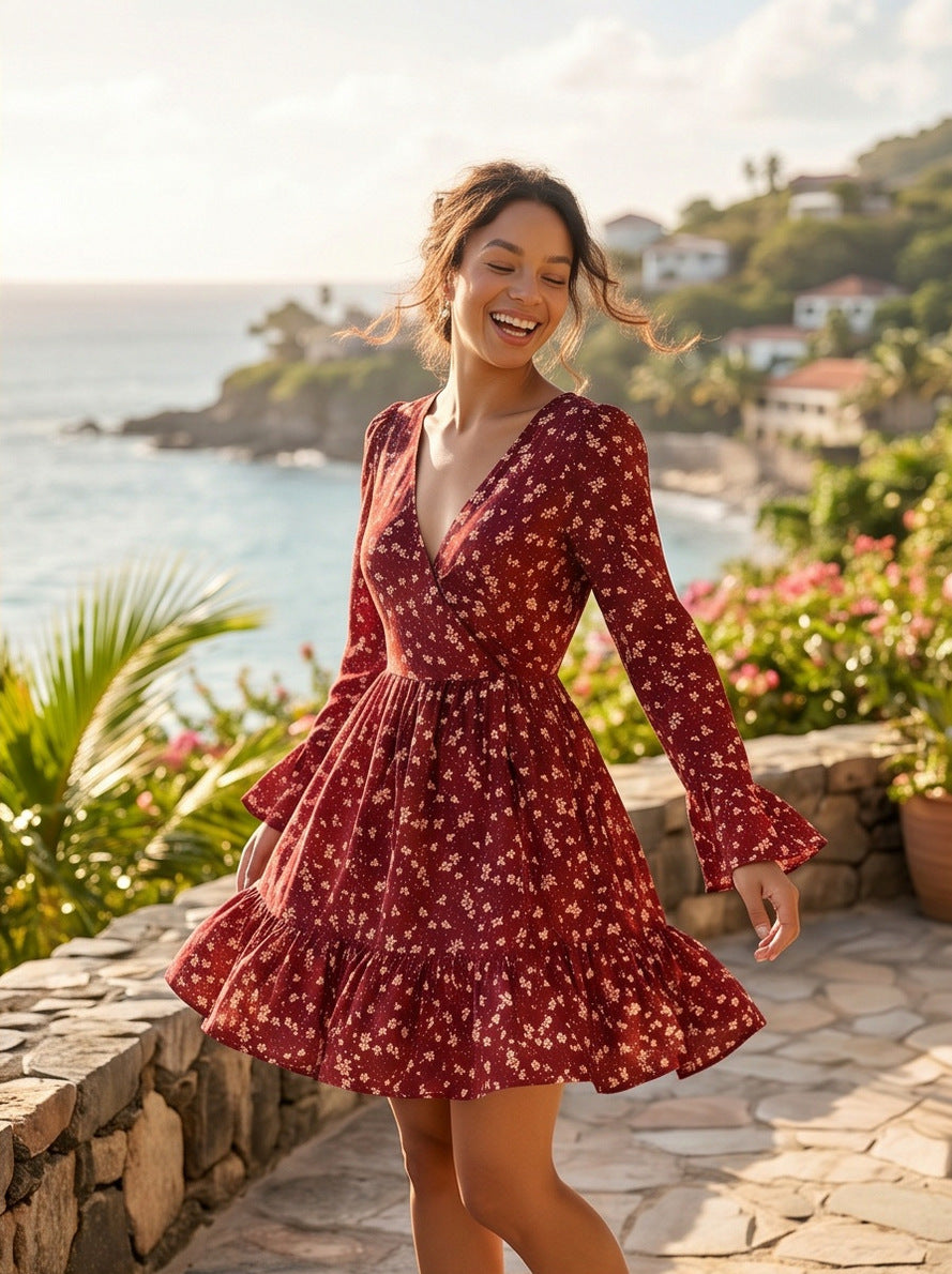 Floral Long Sleeve Mini Dress