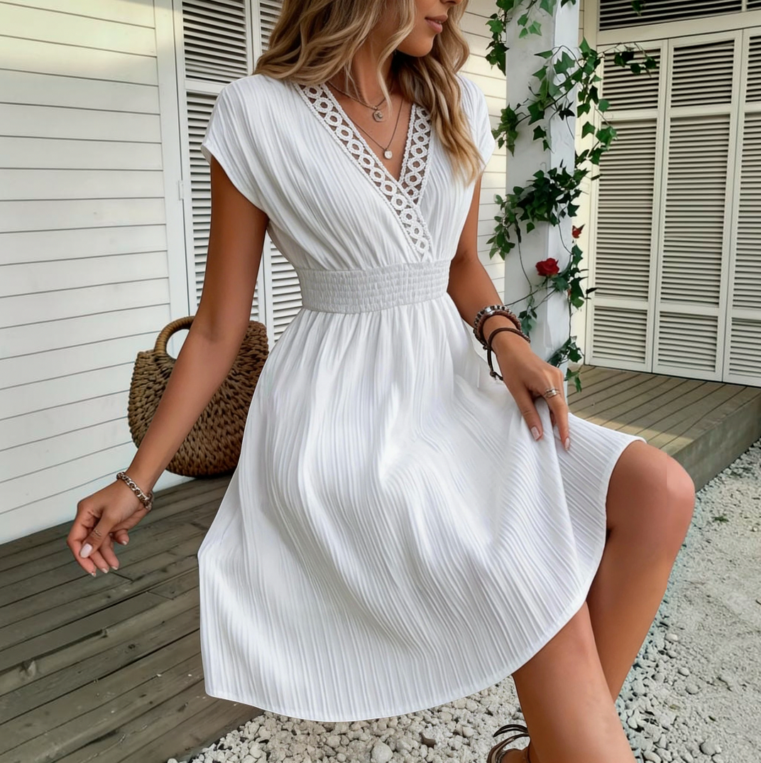 Crepe Smocked Waist Mini Dress