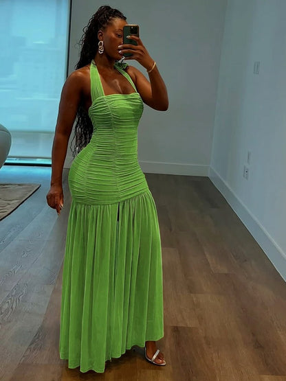 Ruched Halter Maxi Dress