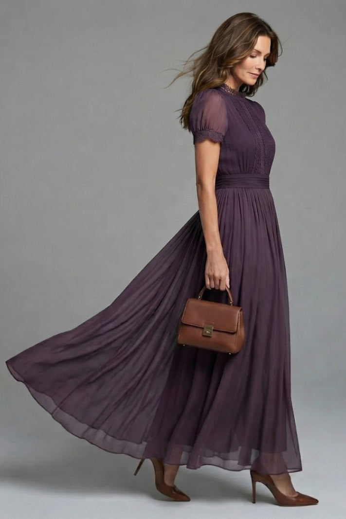 Chiffon Puff Sleeve Maxi Dress