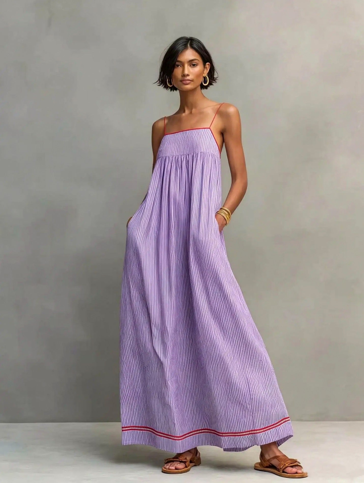 Striped Spaghetti Strap Maxi Sundress