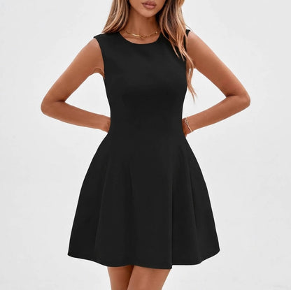 Crepe Sleeveless Pleated Mini Dress