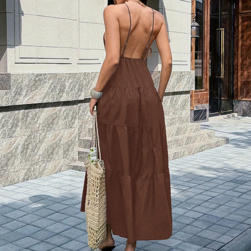Poplin Tiered Backless Midi Sundress