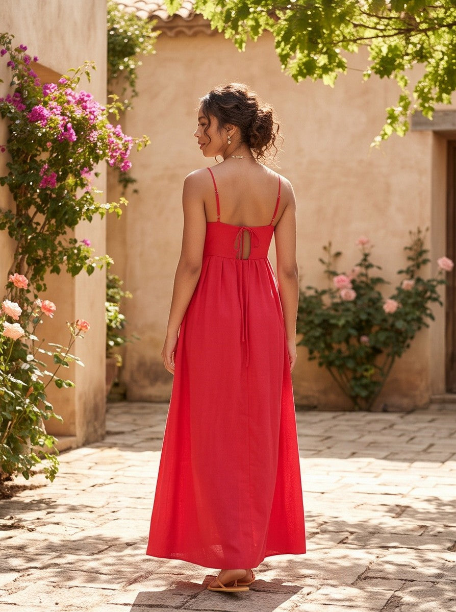 Poplin Spaghetti Strap Applique Maxi Sundress