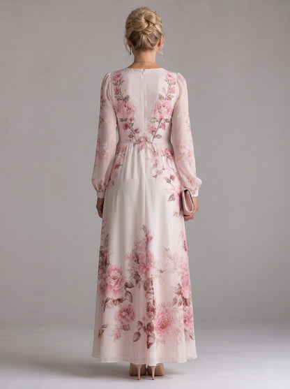 Floral Chiffon Long Sleeve Maxi Dress