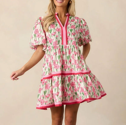 Floral Puff Sleeve Tiered Mini