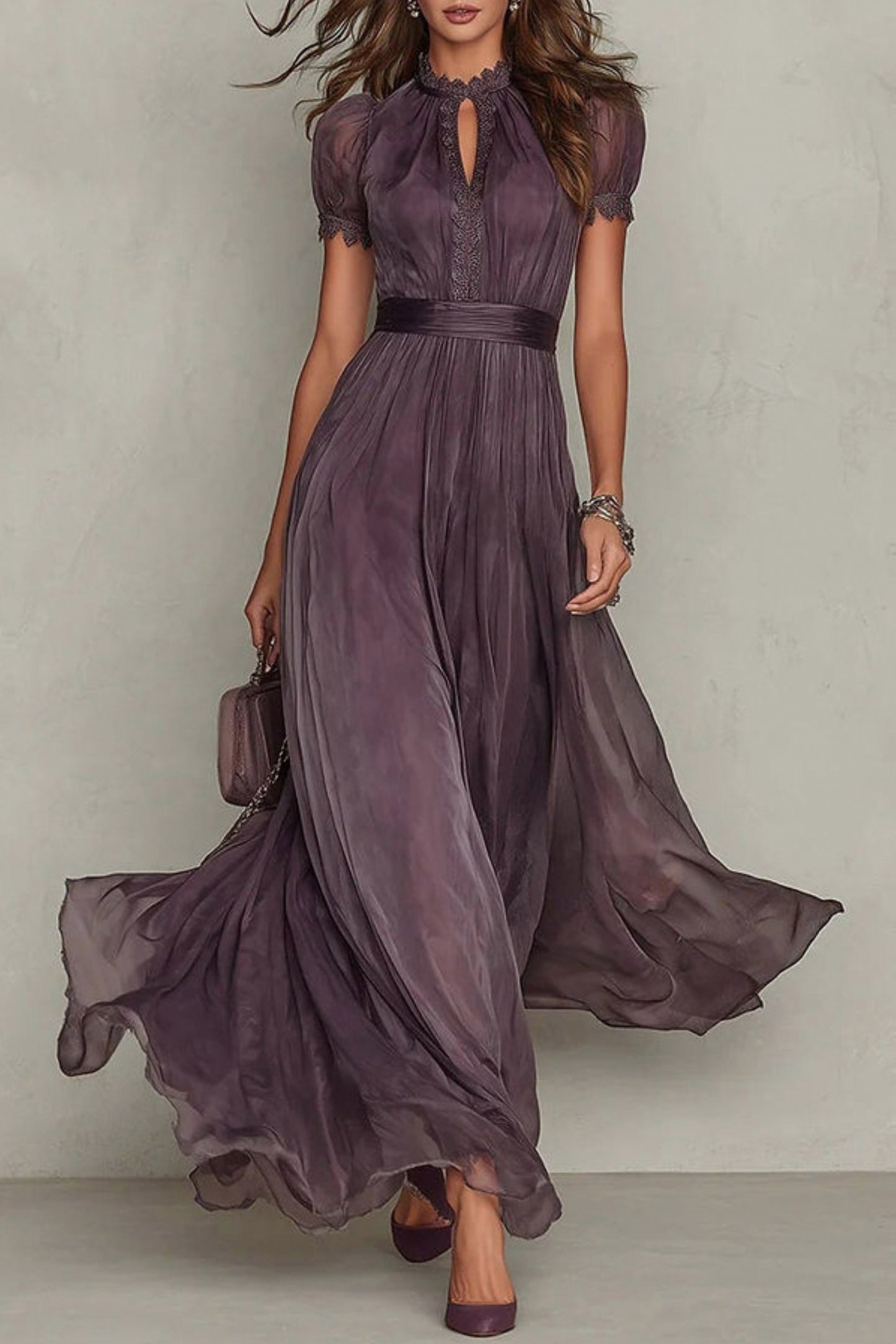 Chiffon Puff Sleeve Maxi Dress