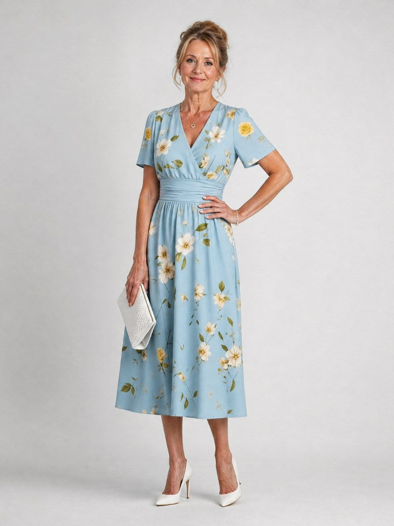 Floral Short Sleeve Midi Dress