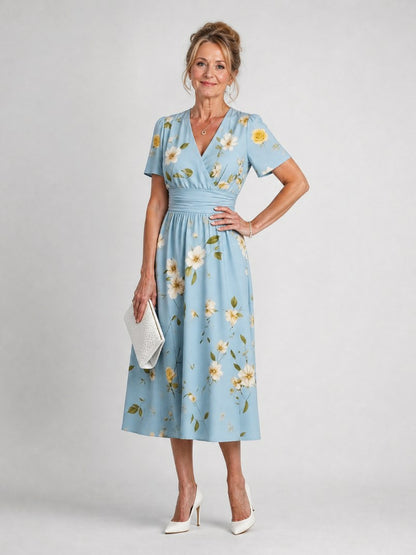 Floral Short Sleeve Midi Dress