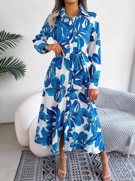 Floral Tie Waist Shirt Dress
