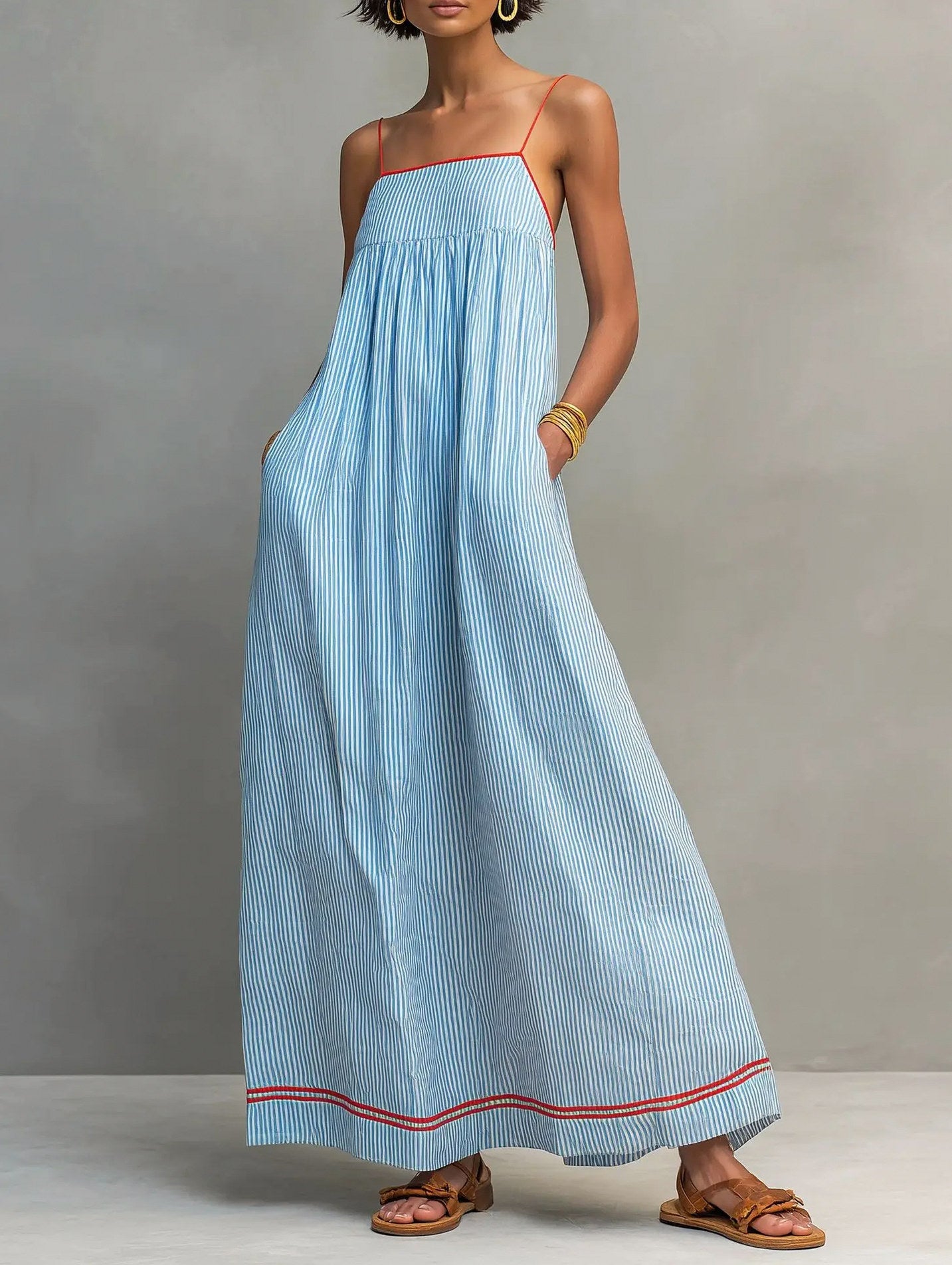 Striped Spaghetti Strap Maxi Sundress