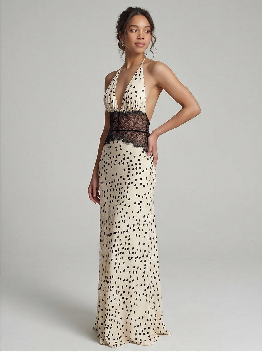 Polka Dot Halter Maxi Dress