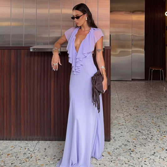 Chiffon V-Neck Sleeveless Maxi Dress