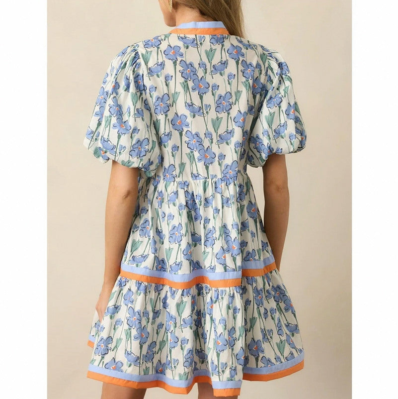 Floral Puff Sleeve Tiered Mini