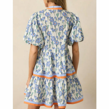 Floral Puff Sleeve Tiered Mini