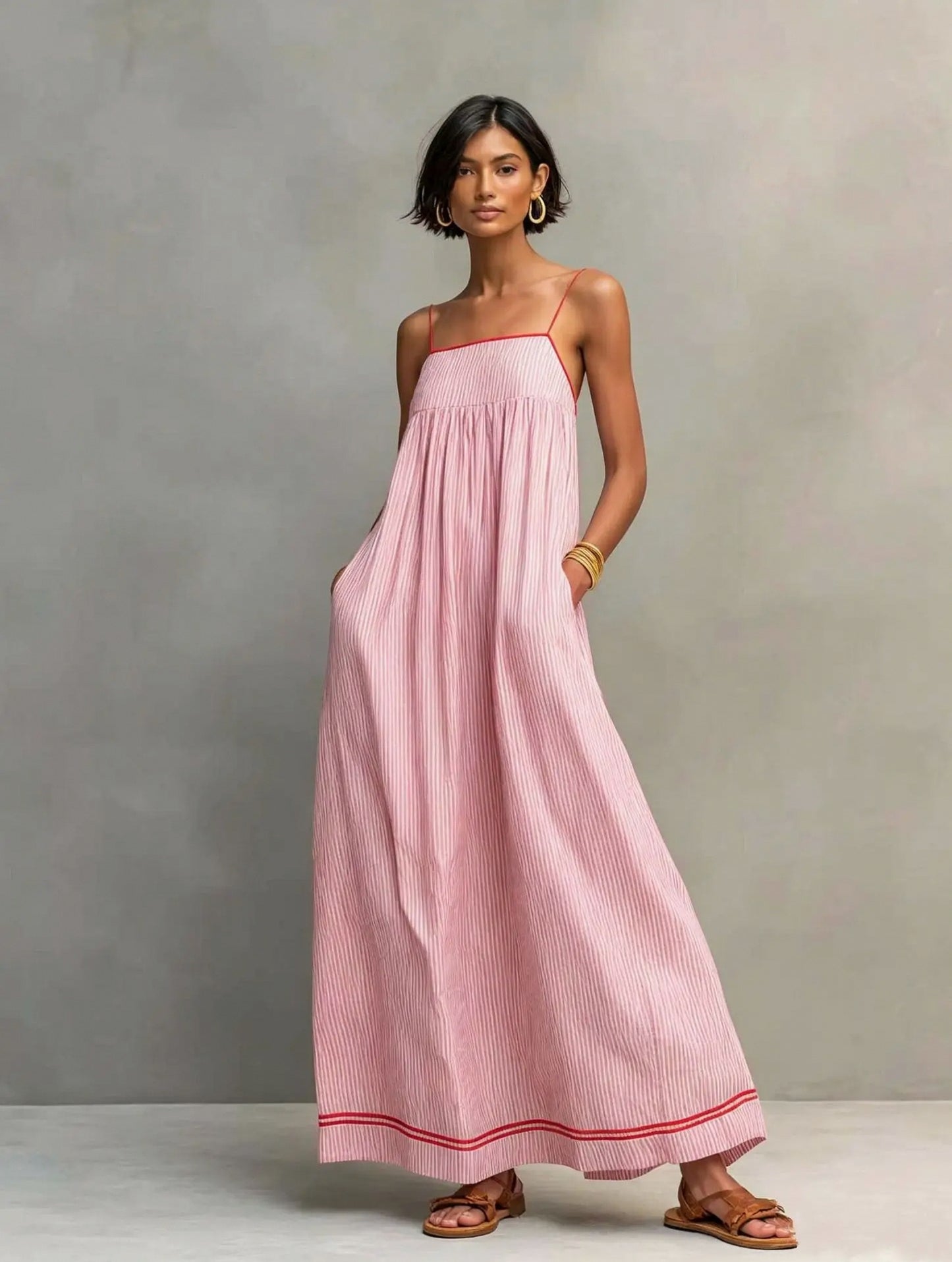 Striped Spaghetti Strap Maxi Sundress