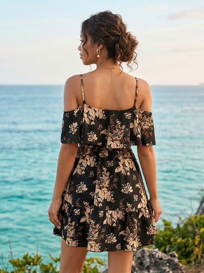 Floral Cold Shoulder Tiered Sundress