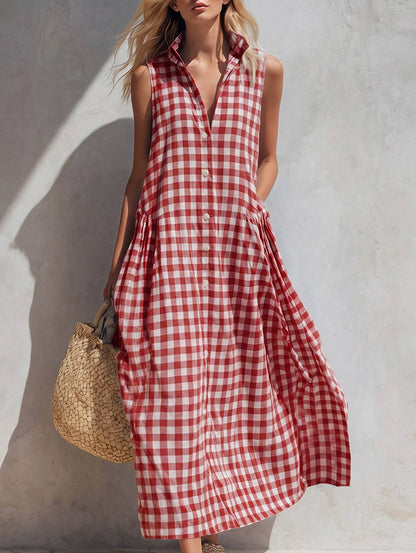 Gingham Button Front Midi Dress