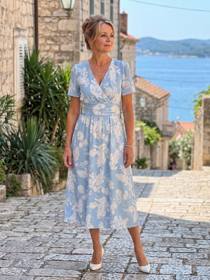 Floral Short Sleeve Midi Dress