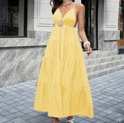 Poplin Tiered Backless Midi Sundress