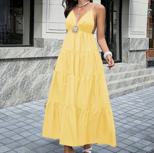Poplin Tiered Backless Midi Sundress