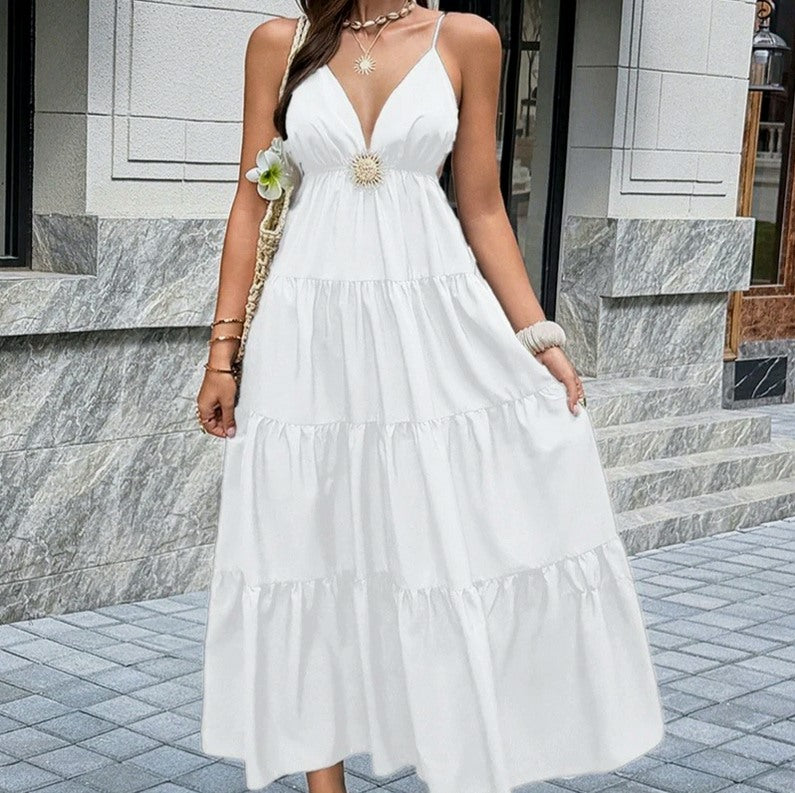 Poplin Tiered Backless Midi Sundress