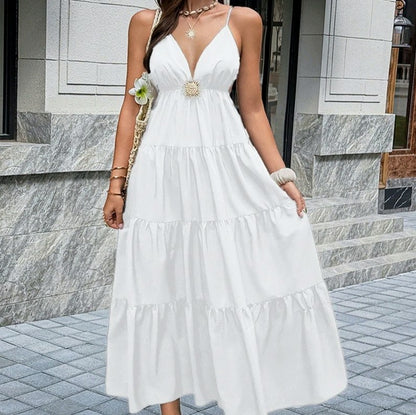 Poplin Tiered Backless Midi Sundress