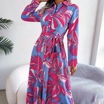 Floral Tie Waist Shirt Dress
