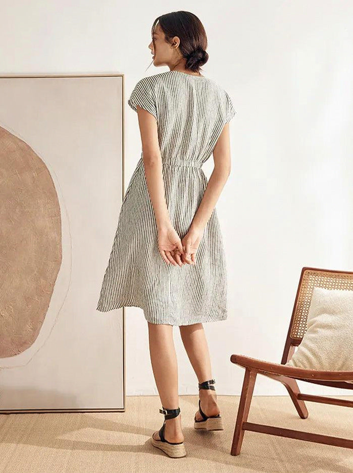 Striped Linen Midi Dress