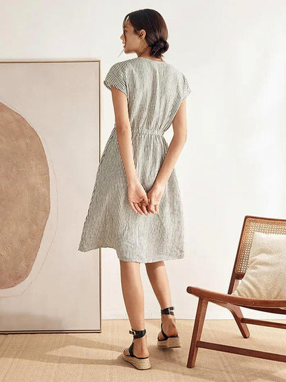 Striped Linen Midi Dress