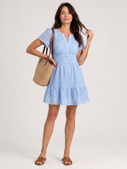 Eyelet Smocked Tiered Mini Dress