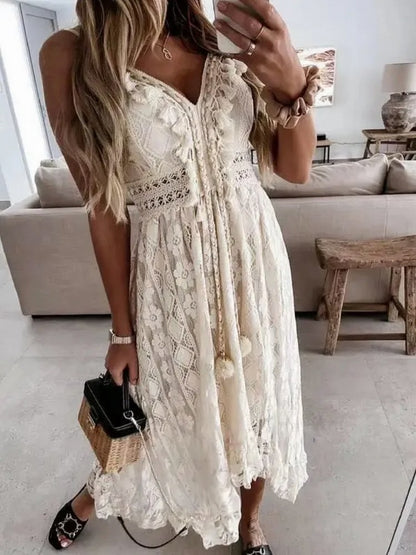 Lace Tassel Tie Midi Sundress