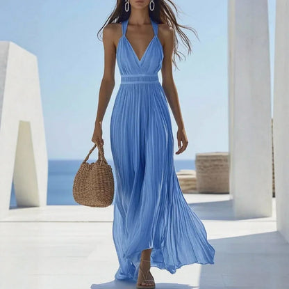 Pleated Halter Maxi Dress