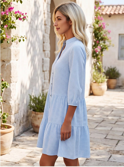Gingham Tiered Mini Shirt Dress