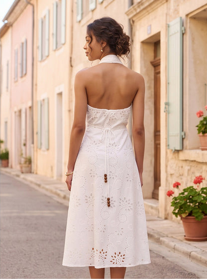 Eyelet Halter Midi Sundress