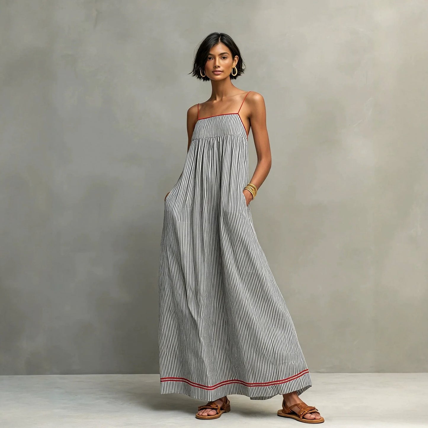 Striped Spaghetti Strap Maxi Sundress