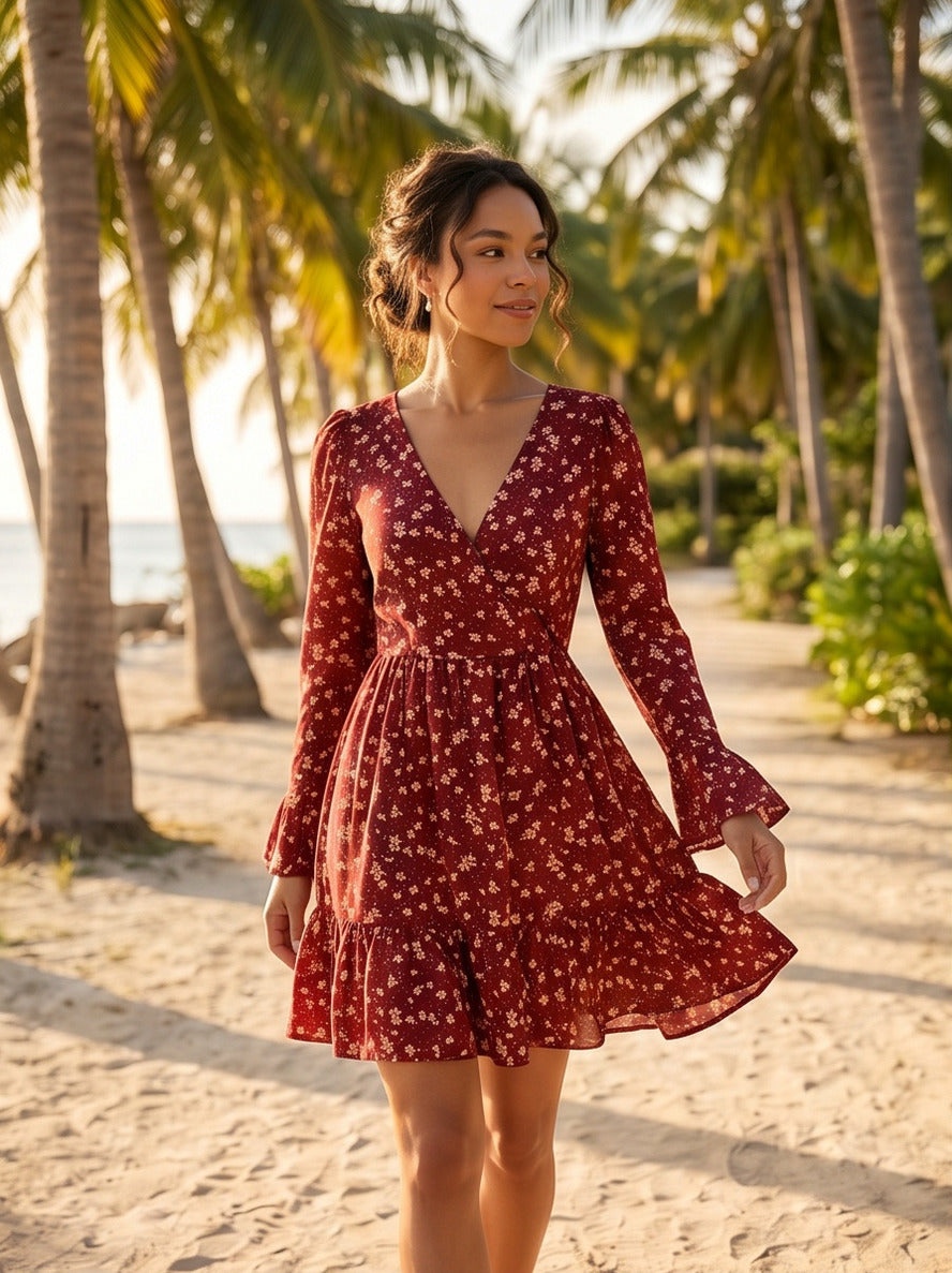 Floral Long Sleeve Mini Dress