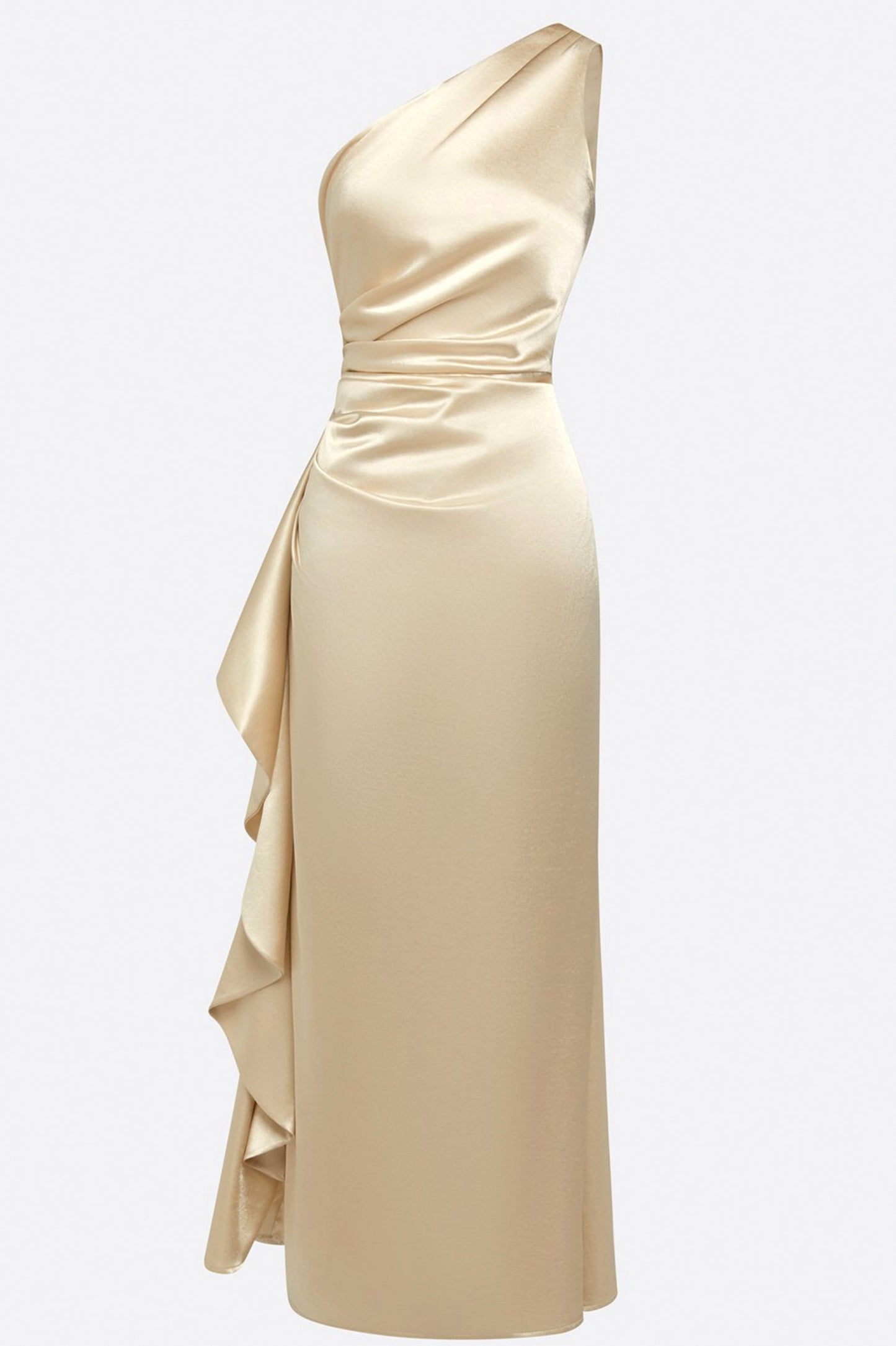 Satin One Shoulder Maxi Dress