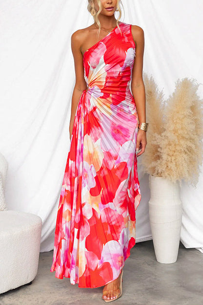 Floral One Shoulder Cutout Maxi Dress