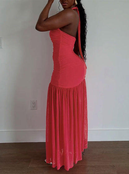 Ruched Halter Maxi Dress