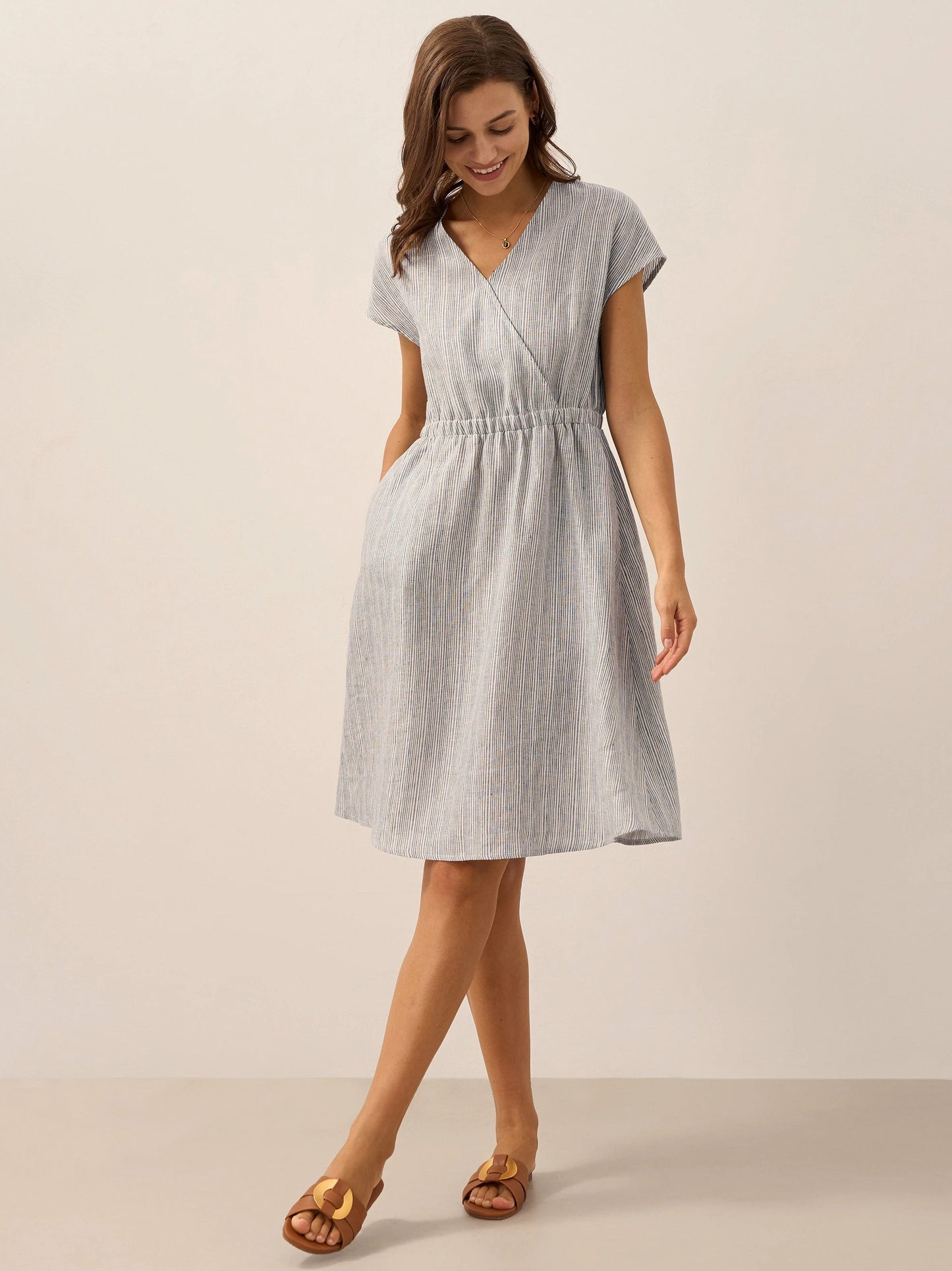 Striped Linen Midi Dress