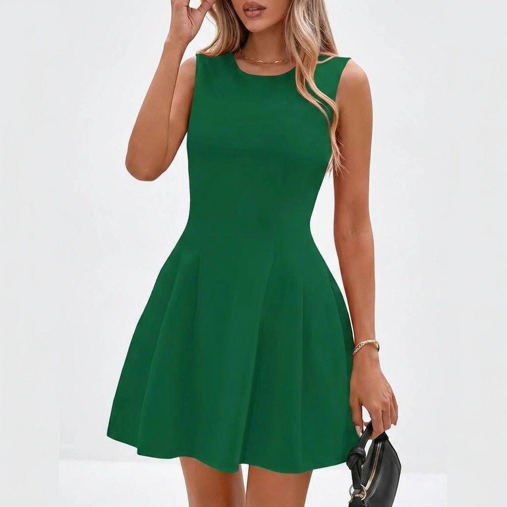 Crepe Sleeveless Pleated Mini Dress