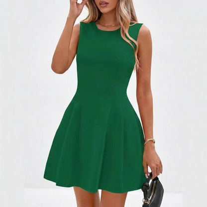 Crepe Sleeveless Pleated Mini Dress