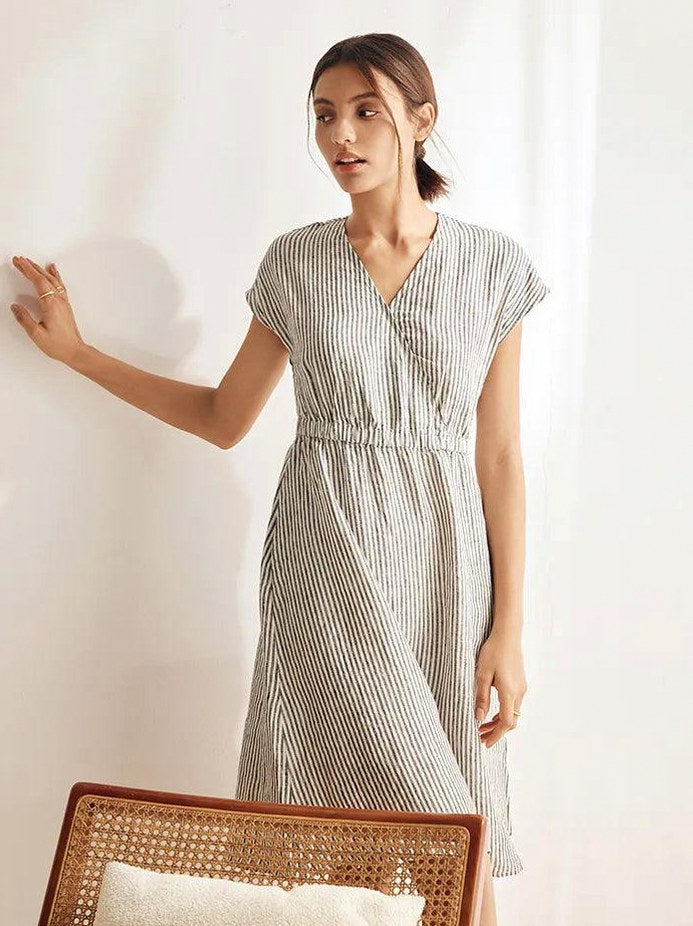 Striped Linen Midi Dress