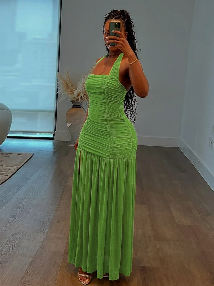 Ruched Halter Maxi Dress